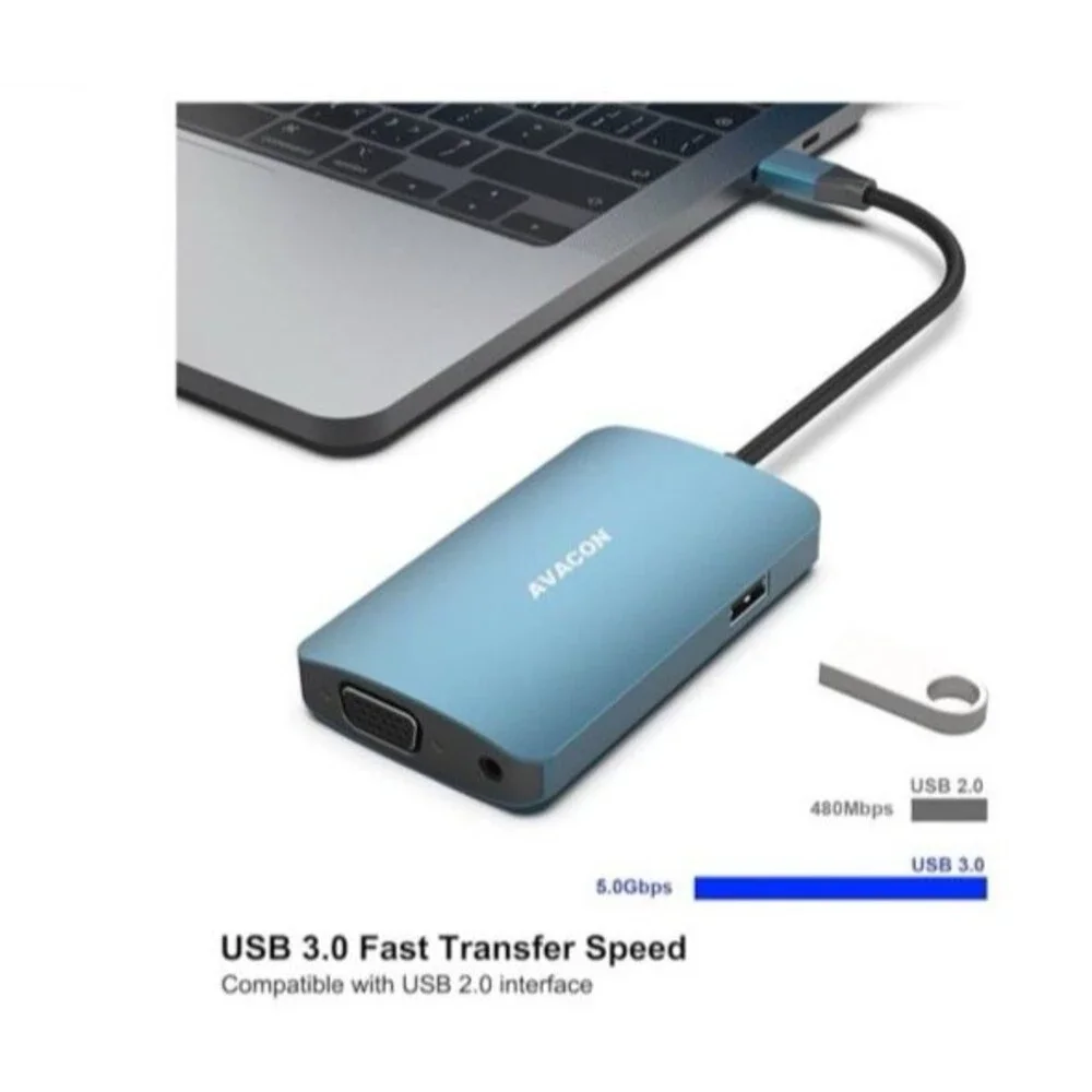 USB C HUB, 6-in-1 USB Type-C 4K HDMI VGA Hub with HDMI VGA USB 3.0